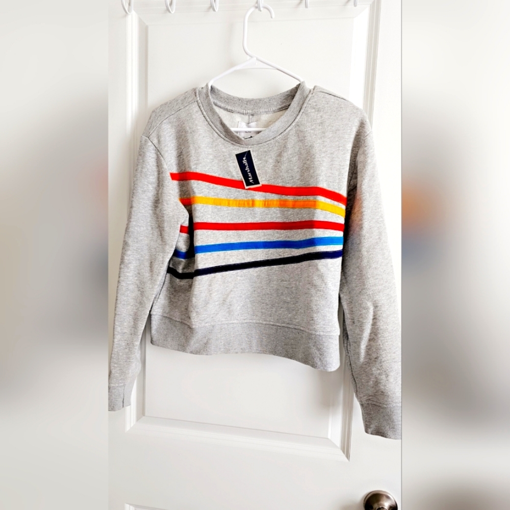 NWT Gray Sweatshirt with Colorful Stripes